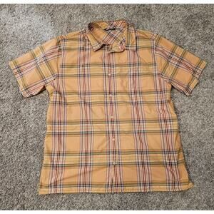 The North Face Mens Button Up Shirt Orange Plaid Short sleeve Large Collared